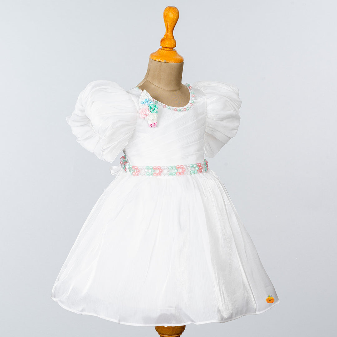 Cream Pearl Deign Frock for Girls Side 