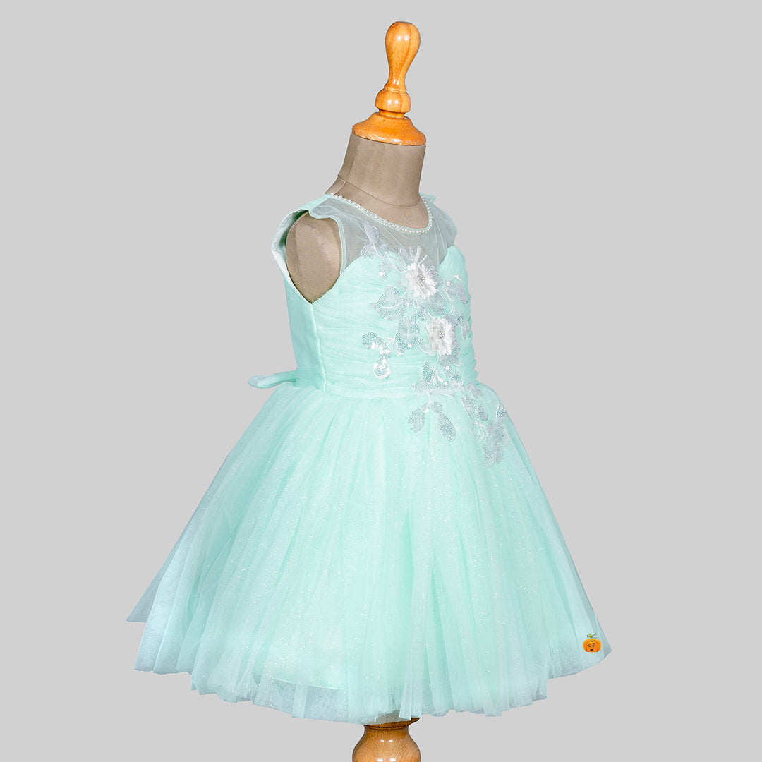 Green Floral Frock for Girls Side 