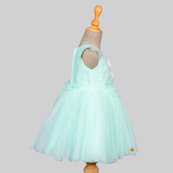 Green Floral Frock for Girls Side 