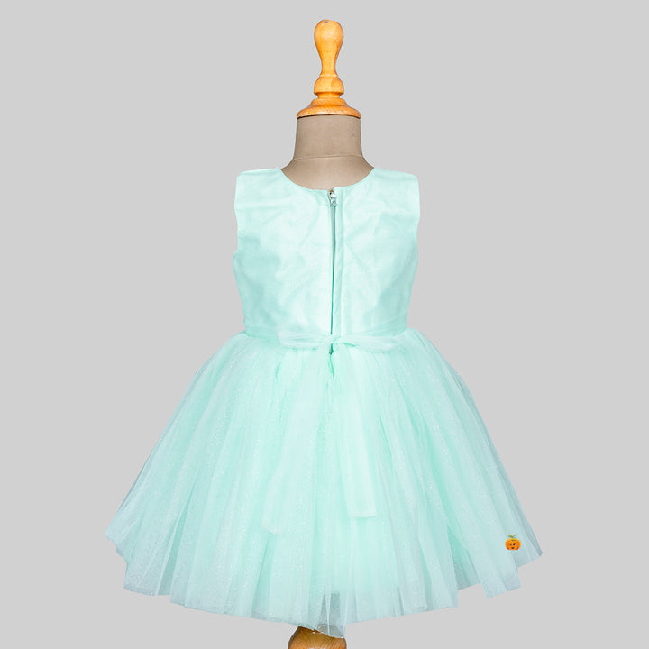 Green Floral Frock for Girls Back 