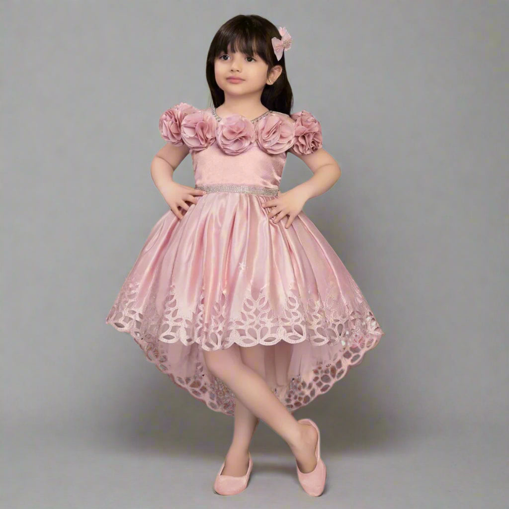 Floral Applique High-Low Frock for Girls