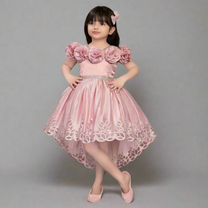Floral Applique High-Low Frock for Girls