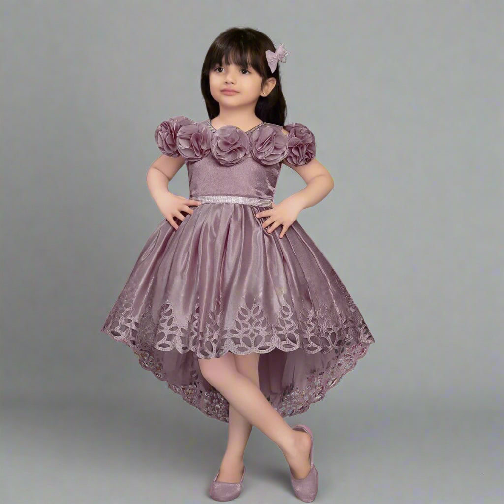 Floral Applique High-Low Frock for Girls
