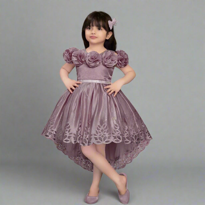Floral Applique High-Low Frock for Girls