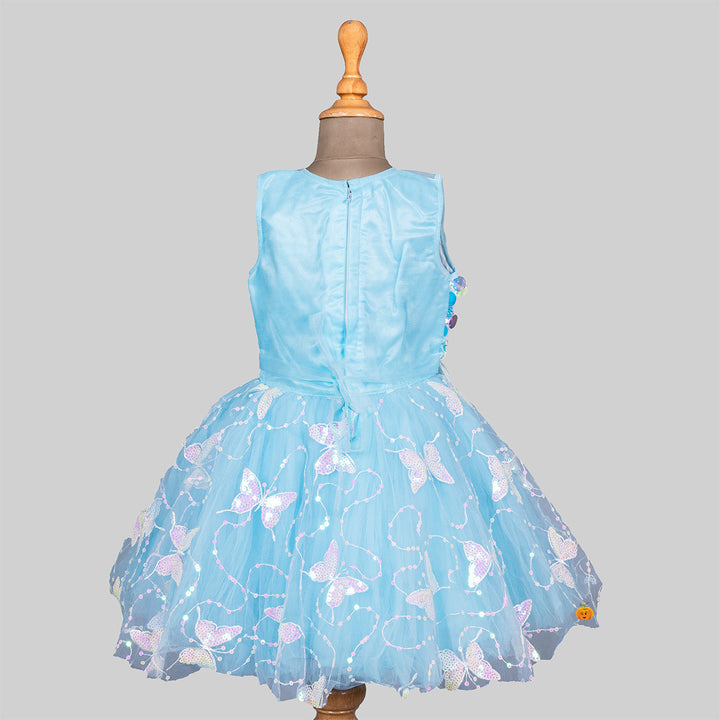 Turquoise Sequin Butterfly Frock for Girls Back 