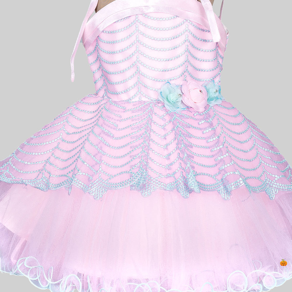 Pink Designer Frock for Girls Close Up 