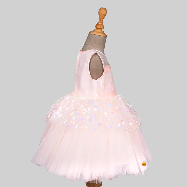 Peach Sequin Net Frock for Girls Side