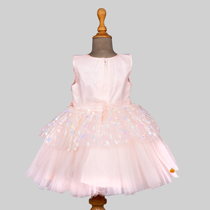 Peach Sequin Net Frock for Girls Back 
