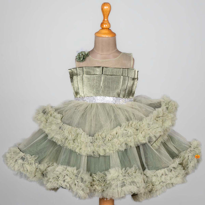 Layered Frill Glittery Girls Frock Front View