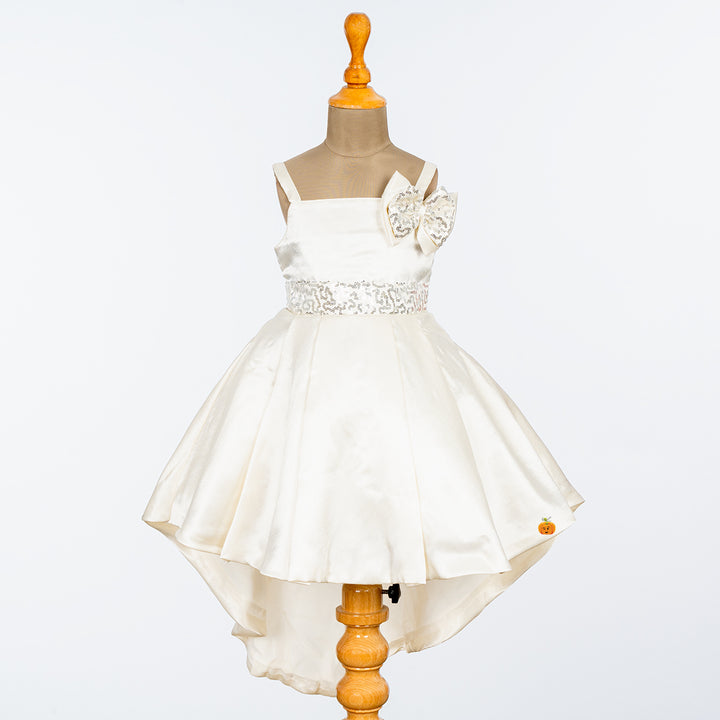 Cream  High Low Pattern Frock for Girls Front 