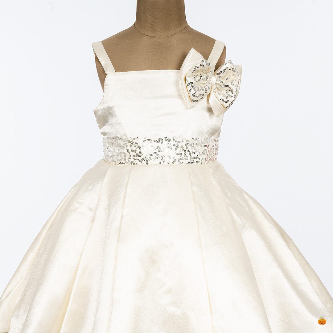 Cream  High Low Pattern Frock for Girls Close Up 