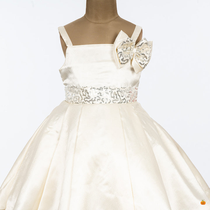 Cream  High Low Pattern Frock for Girls Close Up 