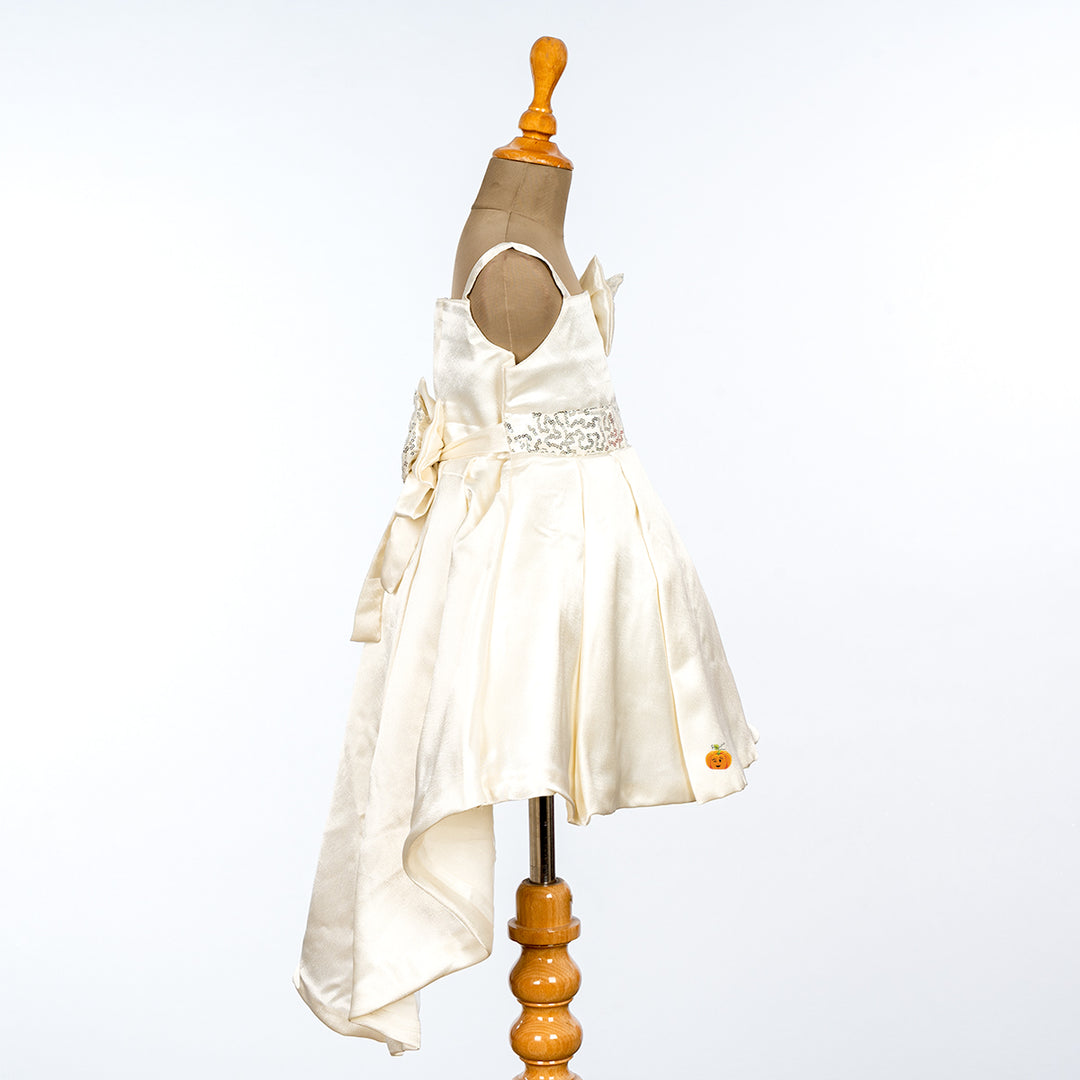 Cream  High Low Pattern Frock for Girls Side 