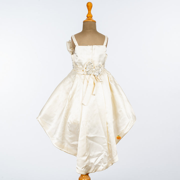 Cream  High Low Pattern Frock for Girls Back 