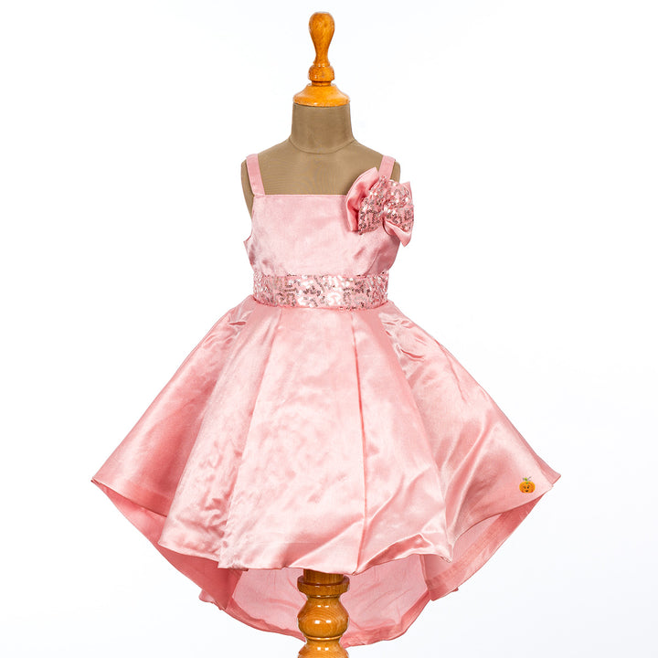 Cream  High Low Pattern Frock for Girls Front 