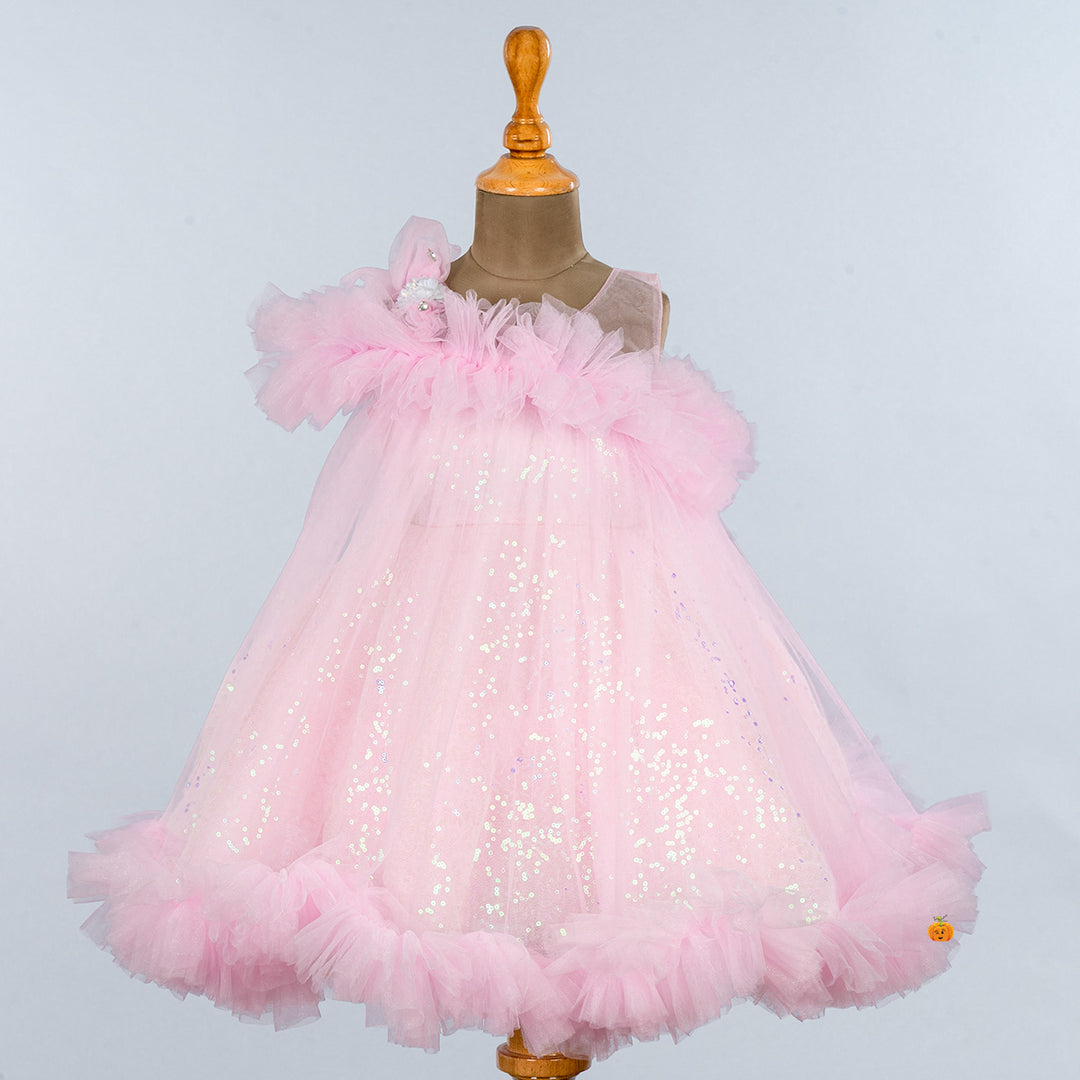 Pink Sequin Frock for Girls Front 