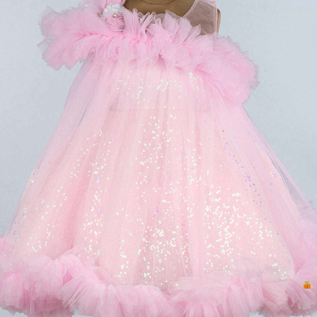 Pink Sequin Frock for Girls Close Up 