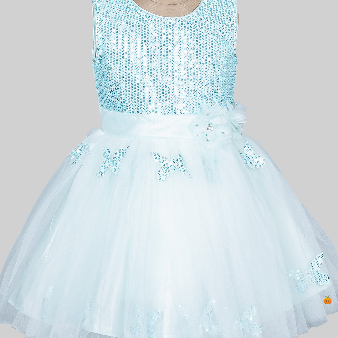 Turquoise Sequin Frock for Girls Close Up 