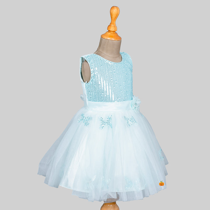 Turquoise Sequin Frock for Girls Side 