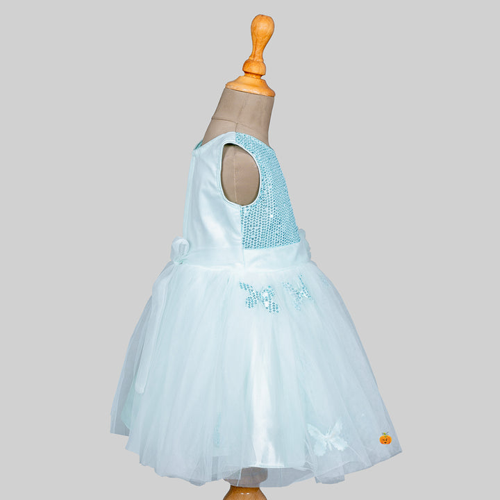Turquoise Sequin Frock for Girls Back 