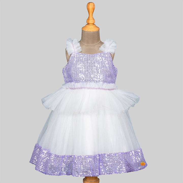 Purple & White Sequin Frill Frock for Girls Front 