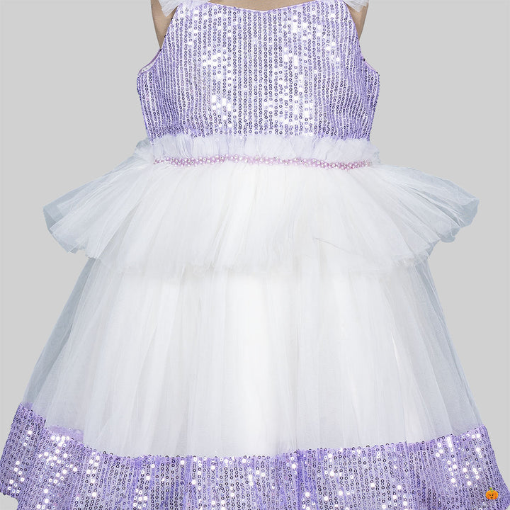 Purple & White Sequin Frill Frock for Girls Close Up 