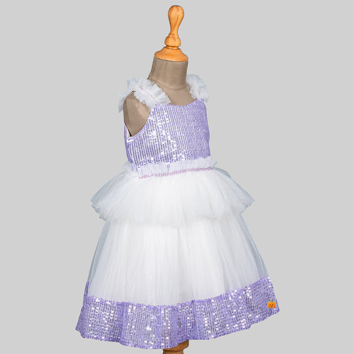 Purple & White Sequin Frill Frock for Girls Side 
