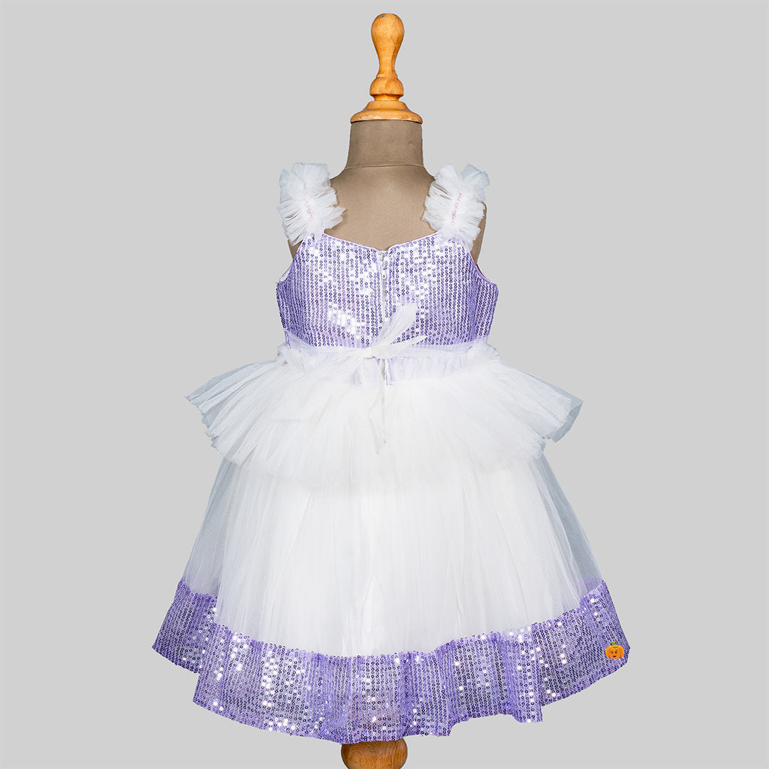 Purple & White Sequin Frill Frock for Girls Back 