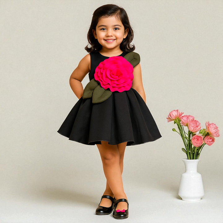 Black Girls Frock with Rose Design