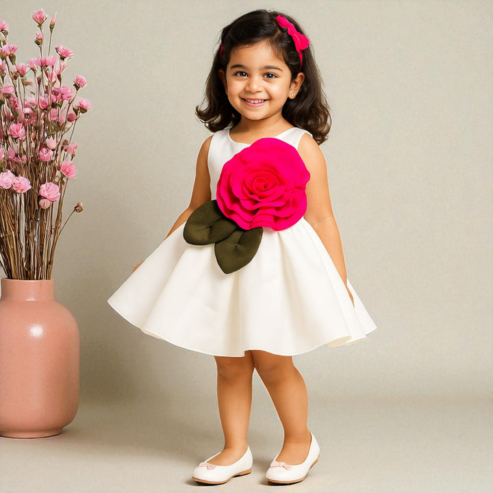 White Girls Frock with Rose Design