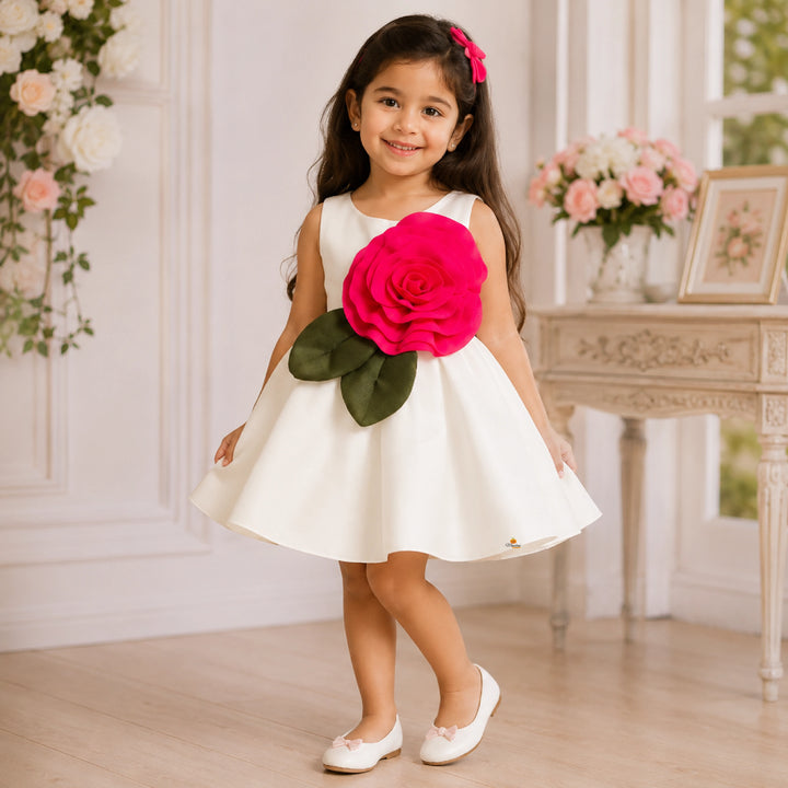 Black & White Girls Frock with Rose Design