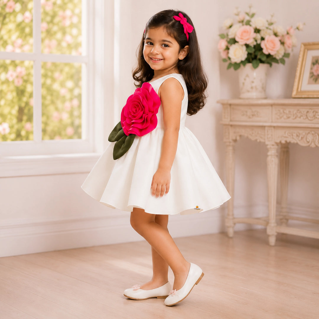 Black & White Girls Frock with Rose Design