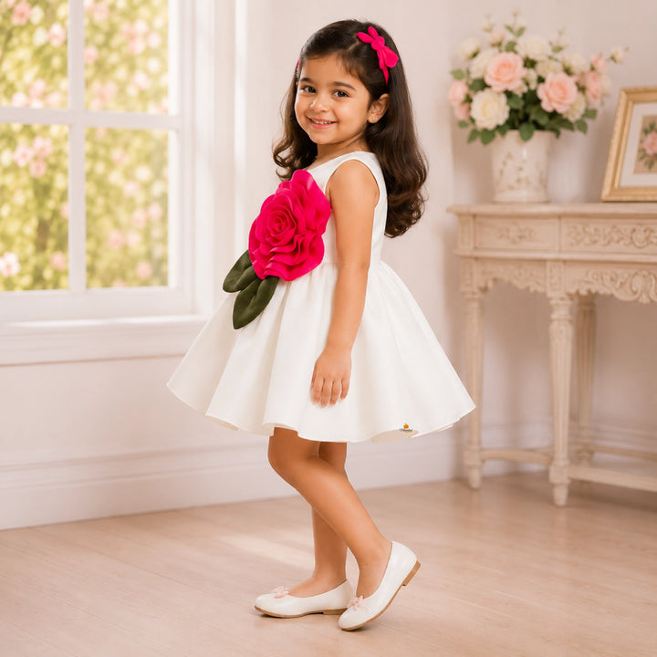 Black & White Girls Frock with Rose Design