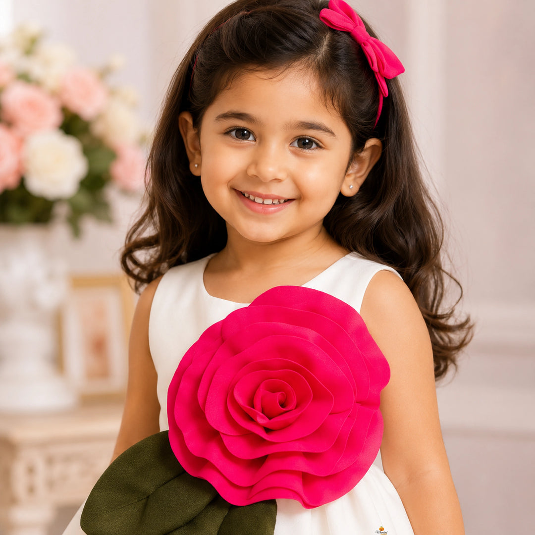 Black & White Girls Frock with Rose Design