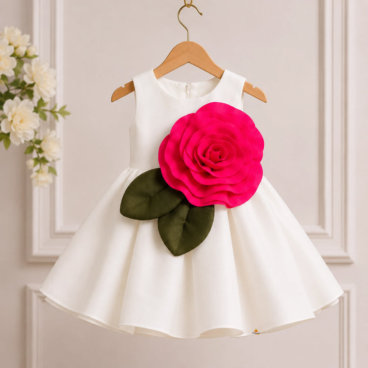 Black & White Girls Frock with Rose Design