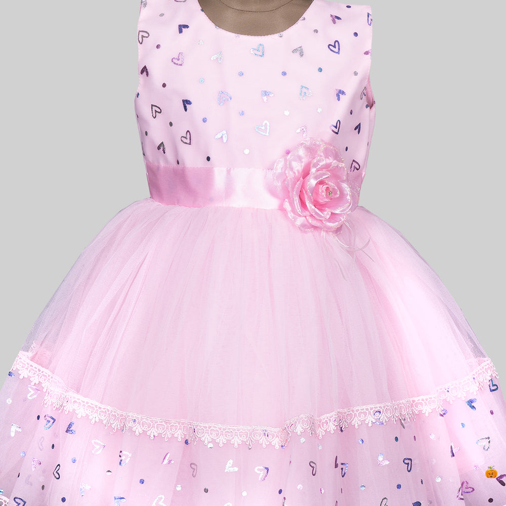 Pink Designer Print Frock for Girls Close Up 