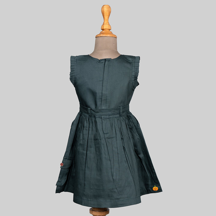 Dark Green Unicorn Frock for Girls Back 