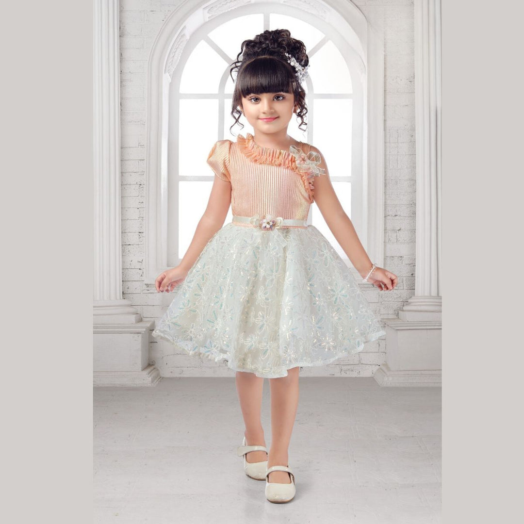 Peach Designer Frock for Girls Front 