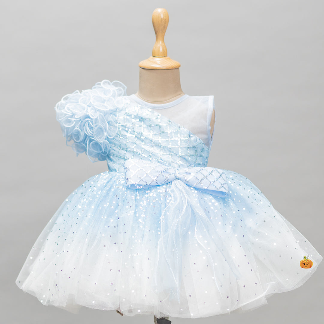 Sky Blue Bow Designer Frock for Girls