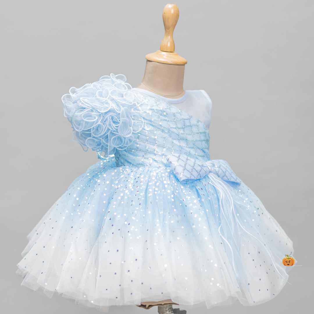 Sky Blue Bow Designer Frock for Girls