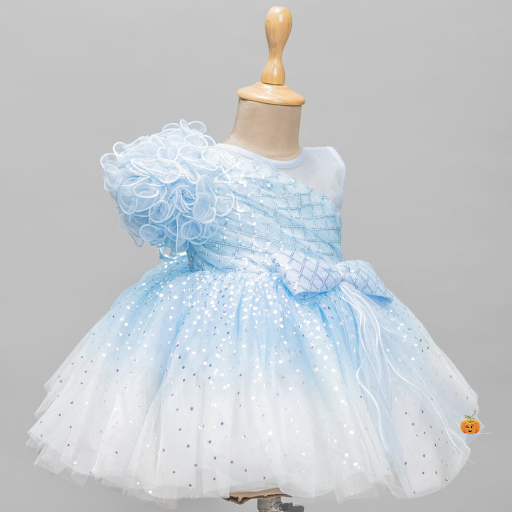 Sky Blue Bow Designer Frock for Girls