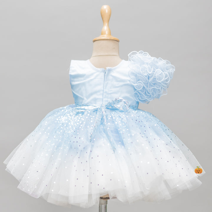 Sky Blue Bow Designer Frock for Girls