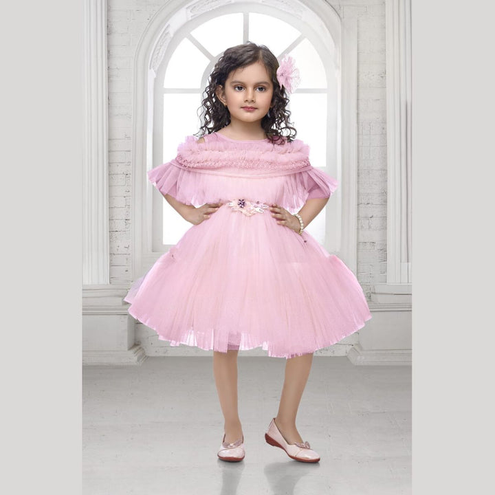 Pink Off Shoulder Frock for Girls Front