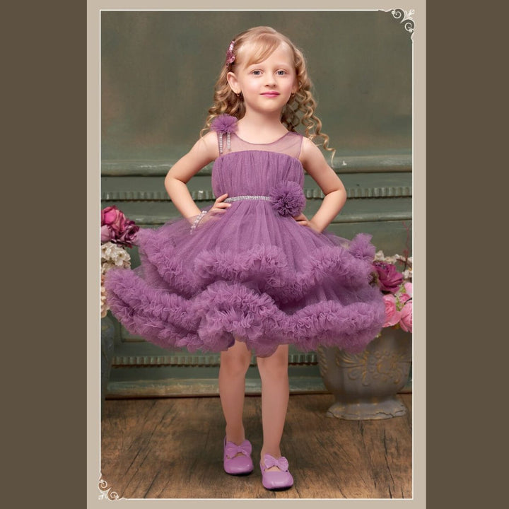 Purple Frill Layered Girls Frock Front 