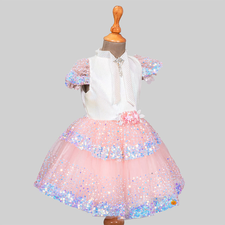 Peach Sequin Frock for Girls Side View