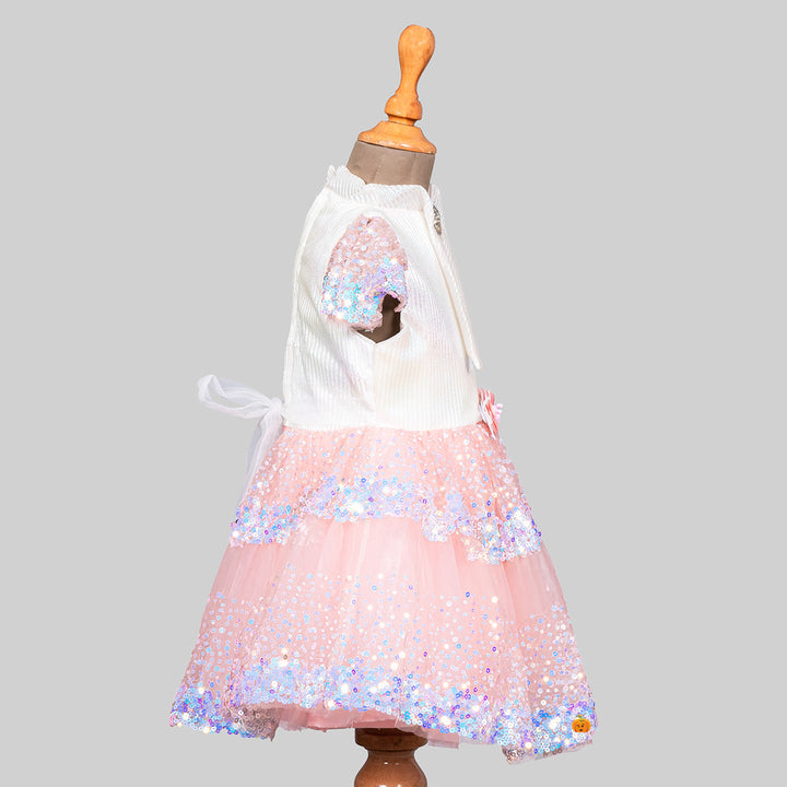 Peach Sequin Frock for Girls Side View
