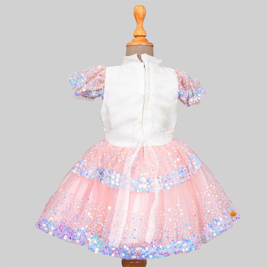 Peach Sequin Frock for Girls Back View