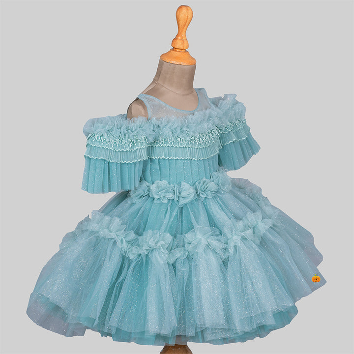 Sea Green Off Shoulder Frock for Girls Side 