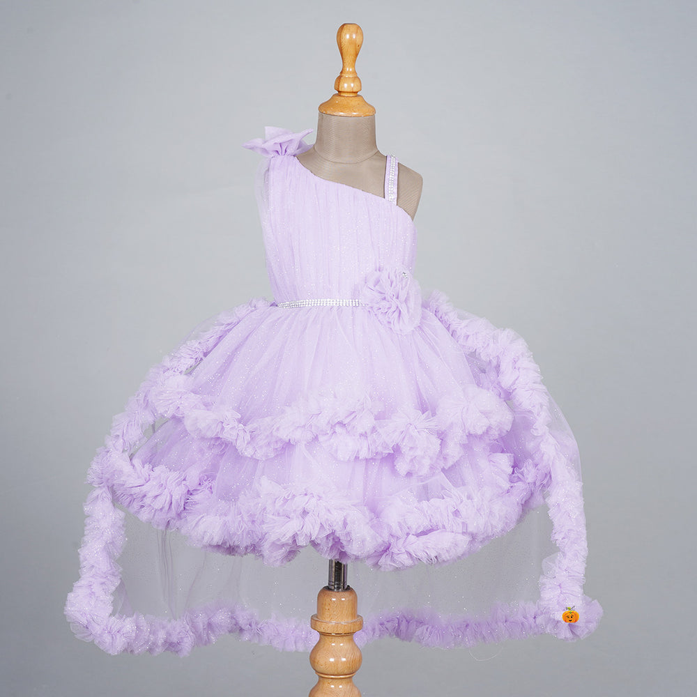 Purple High Low Pattern Frock for Girls Front 