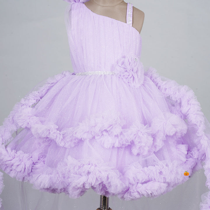 Purple High Low Pattern Frock for Girls Close Up 